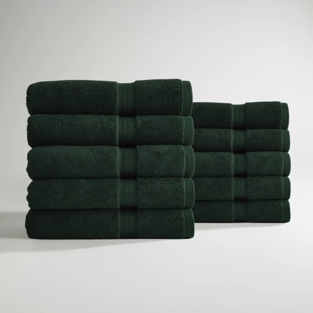Ultrasoft Egyptian Cotton Hand Towels 10pcs (28x16in) - Dark Green